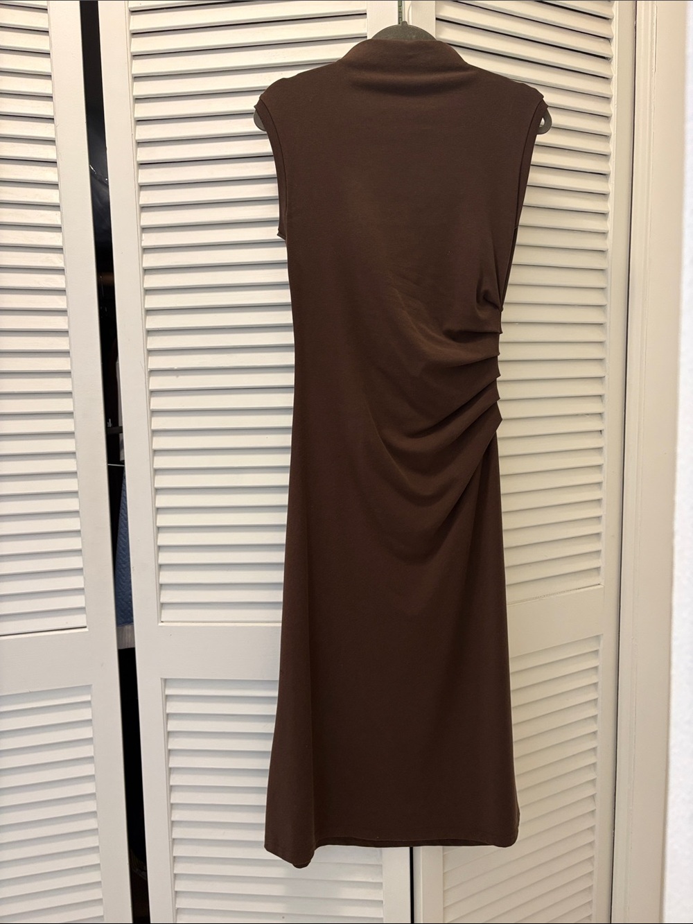 OGL Sleeveless Brown Midi Dress with Side Ruching